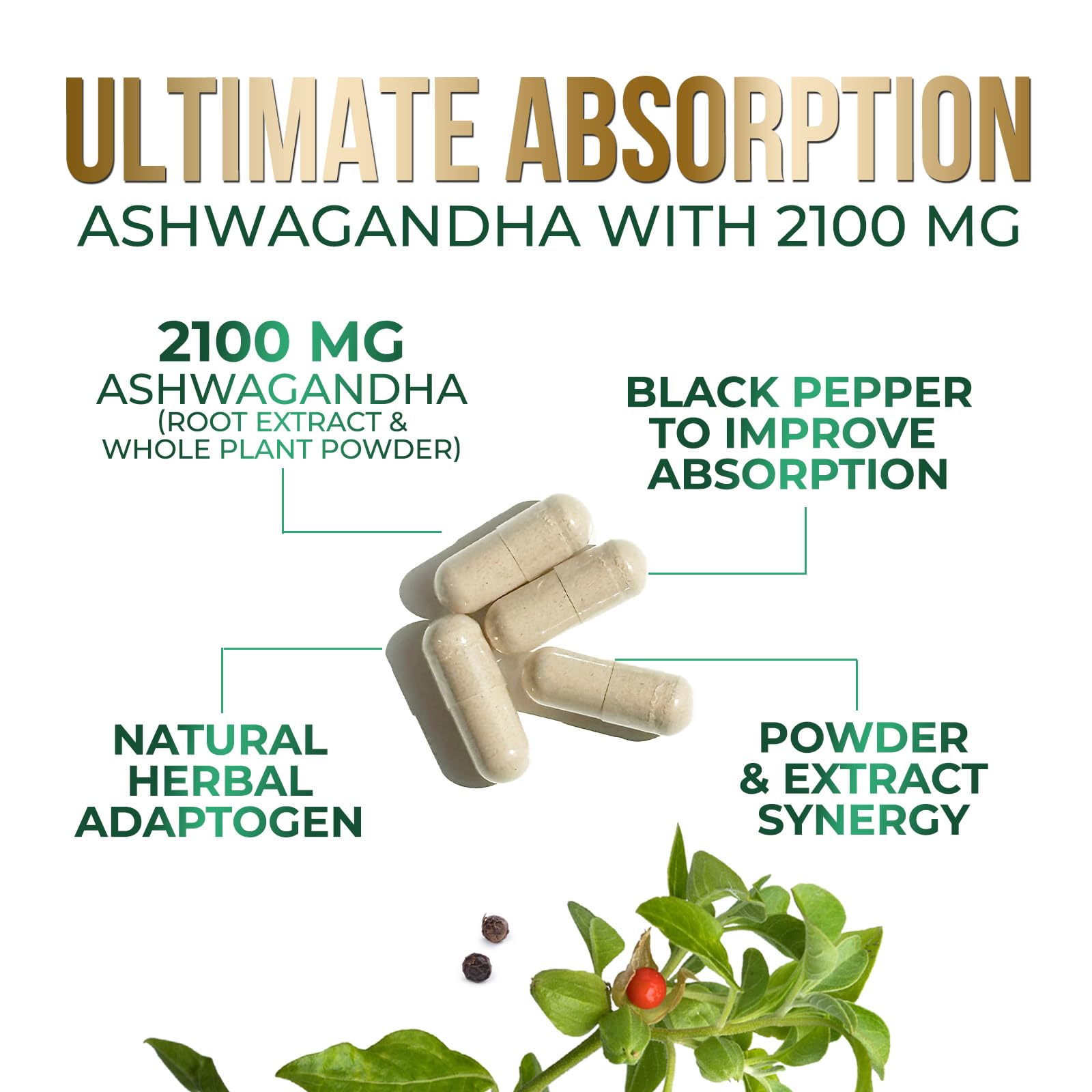Nature's Nutrition Ashwagandha: frasco de cápsulas listo para la rutina diaria.