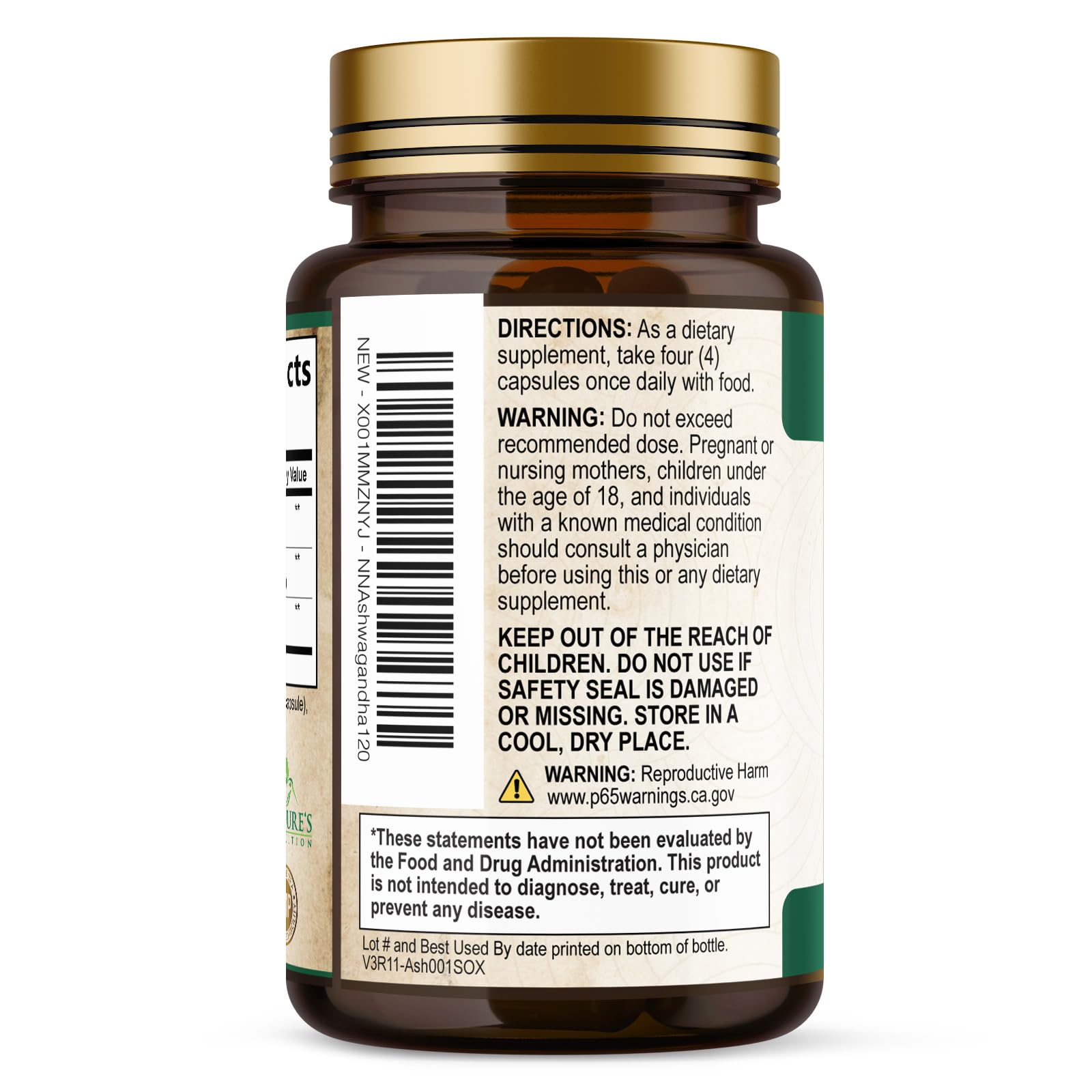 Nature's Nutrition Ashwagandha: fórmula con pimienta negra para mejor absorción.