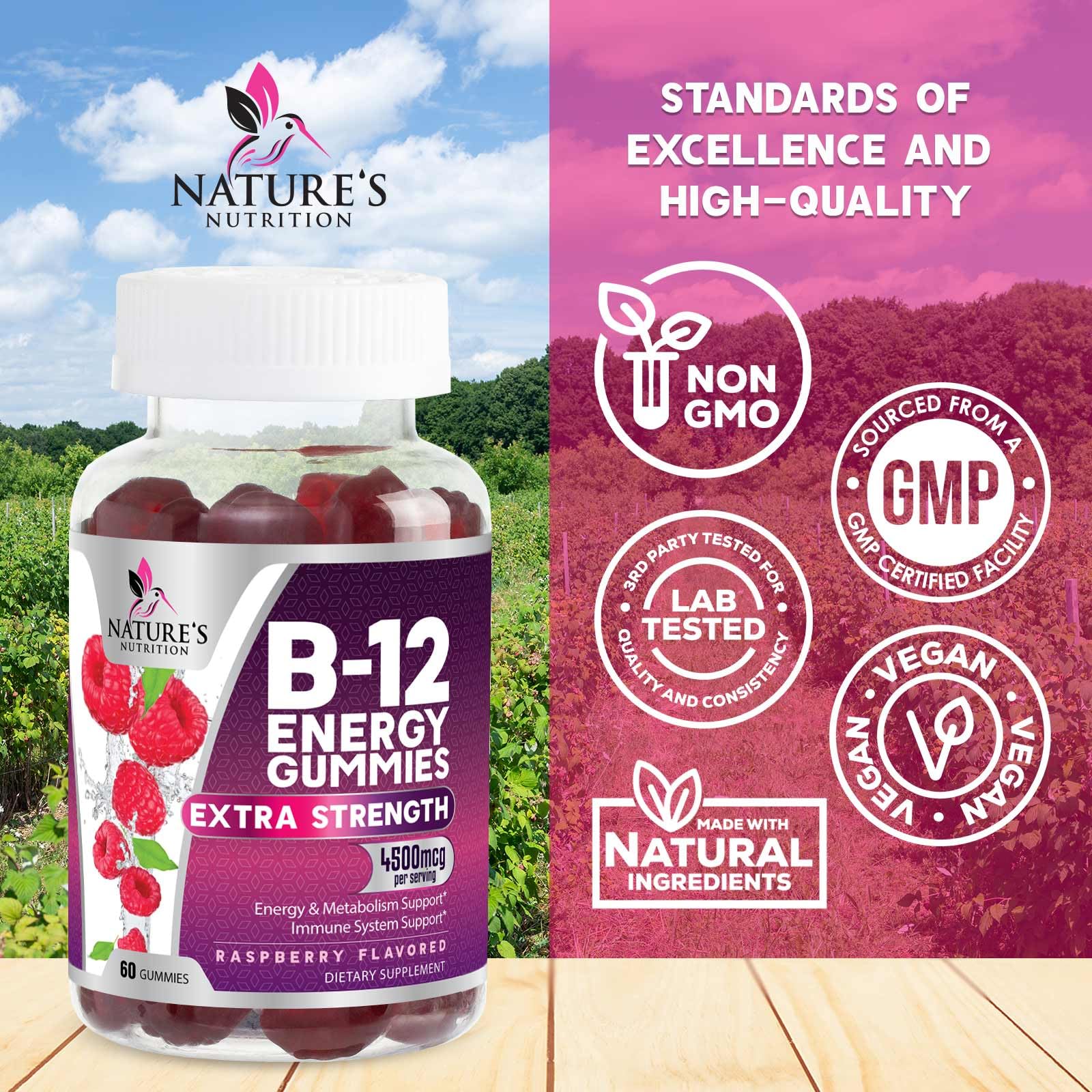 Gomitas B12 Nature's Nutrition para sistema nervioso y concentración