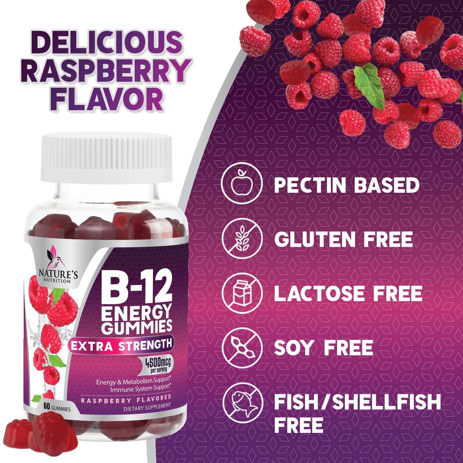 Gomitas B12 Nature's Nutrition para adultos y niños