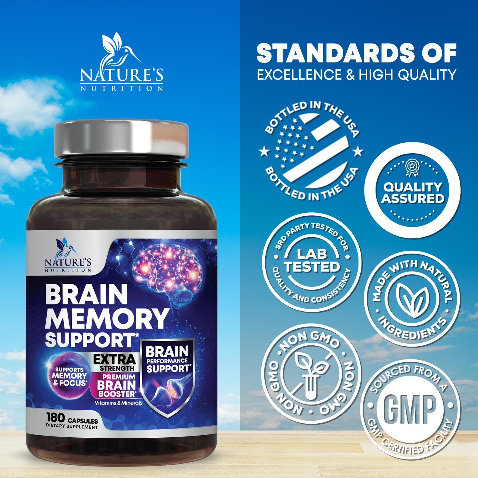 Nature's Nutrition Bacopa Monnieri ingrediente visible para memoria.