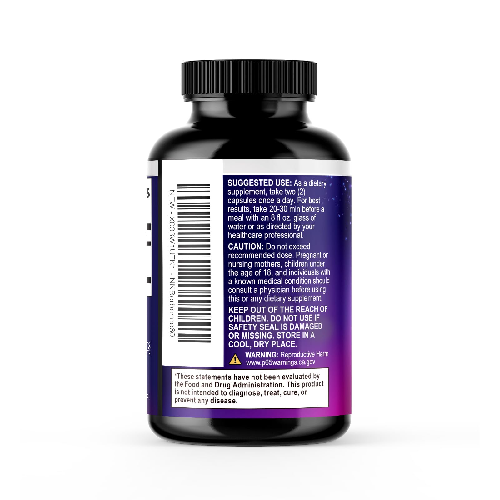 Vista del producto Nature's Nutrition Berberina HCL Blend, muestra la fórmula de alto rendimiento.
