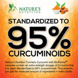 Nature's Nutrition: BioPerine mejora la absorción de curcuminoides en cada cápsula.