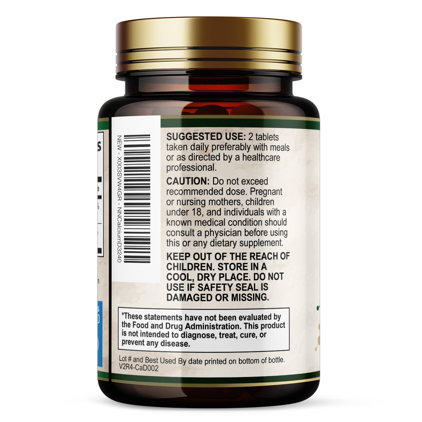 Nature's Nutrition Calcio 1200 mg con D3, pastillas dentro del frasco