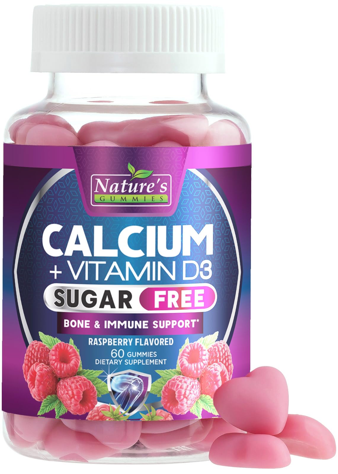 Nature's Nutrition gominolas de calcio sabor frambuesa en envase para uso diario