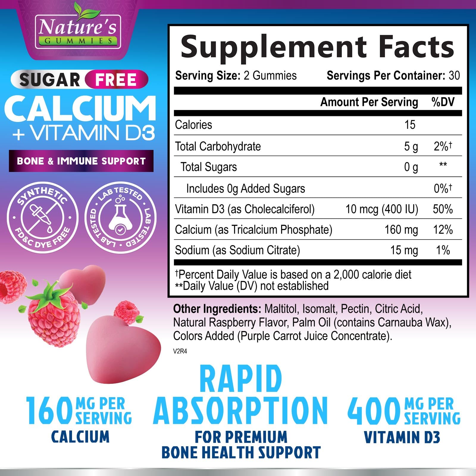 Gominolas calcium Nature's Nutrition sabor frambuesa primer plano de textura suave