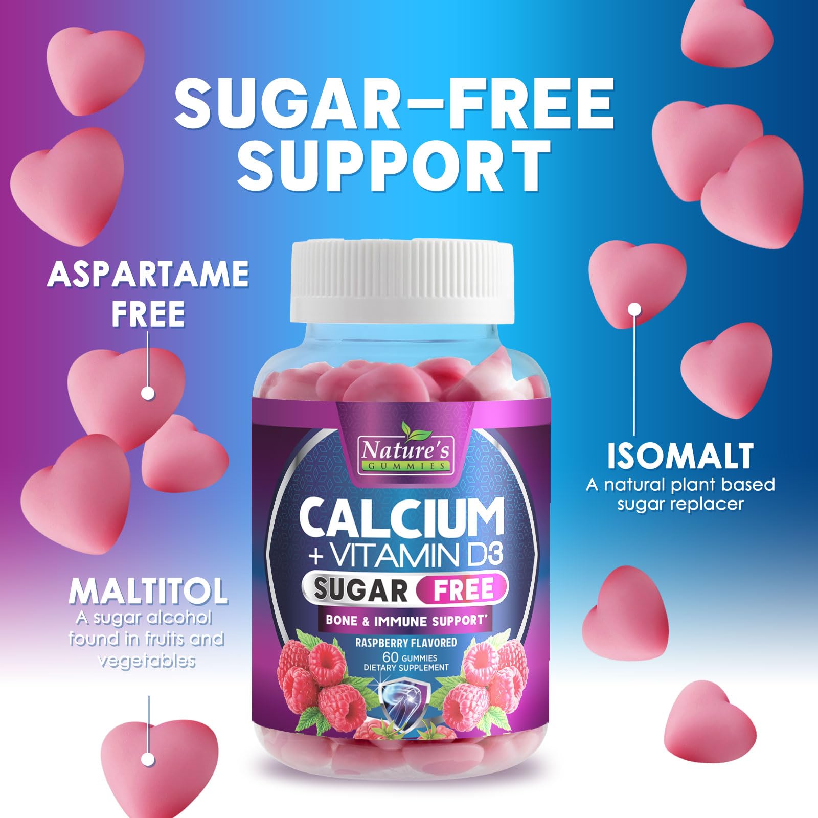 Producto sin azúcar Nature's Nutrition calcio gominolas sabor frambuesa