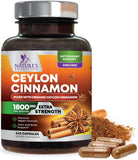 Nature's Nutrition canela Ceylán orgánica, cápsulas, apoyo antioxidante diario.