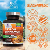 Nature's Nutrition Canela Ceylán orgánica cápsulas, en té para aroma suave y sabor agradable.
