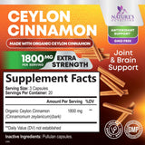 Nature's Nutrition cápsulas de canela Ceilán 1800 mg para energía sostenida.