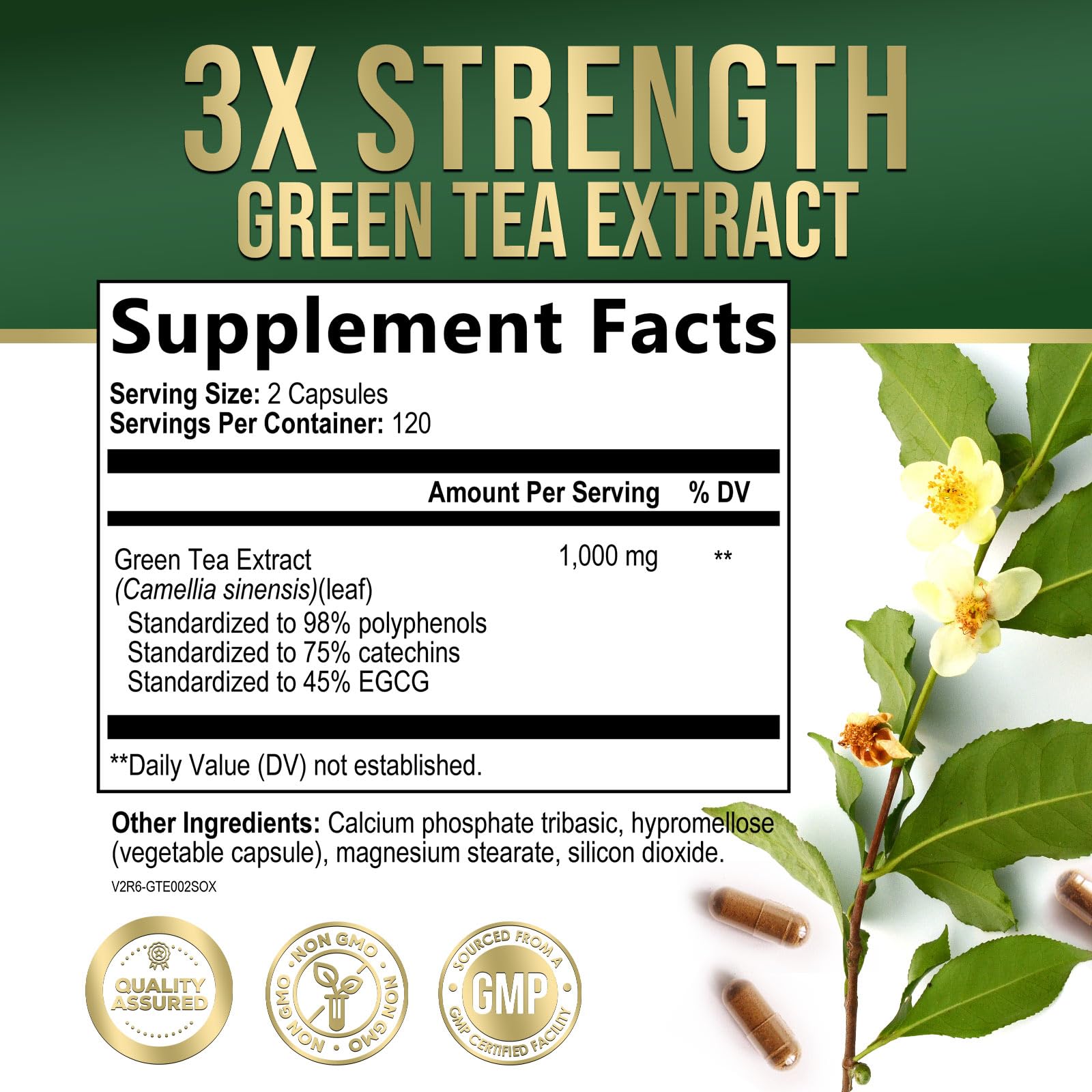 Cápsulas de té verde Nature's Nutrition lista para uso diario.