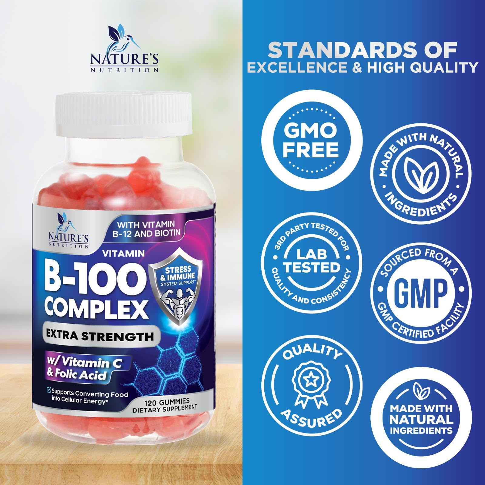 Nature's Nutrition Complejo B Gominolas: caja de empaque para rutina diaria