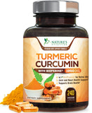 Nature's Nutrition cúrcuma 1800 mg en frasco para uso diario.