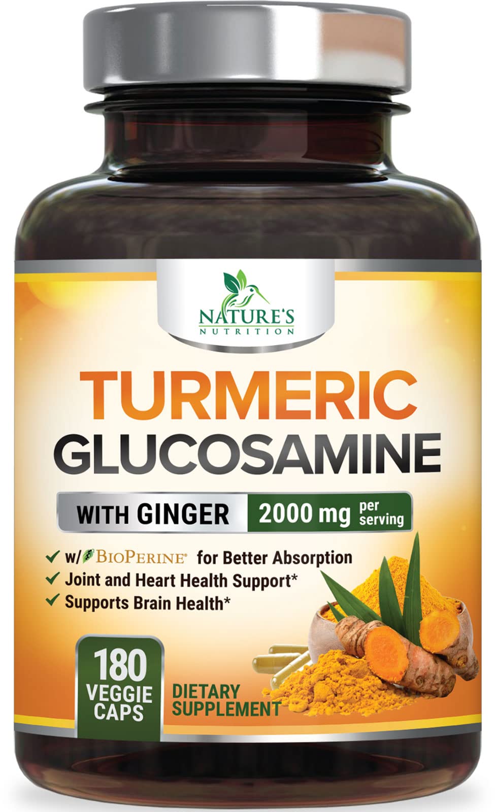 Nature's Nutrition curcuminoides 95 cápsulas en frasco para apoyo articular diario.