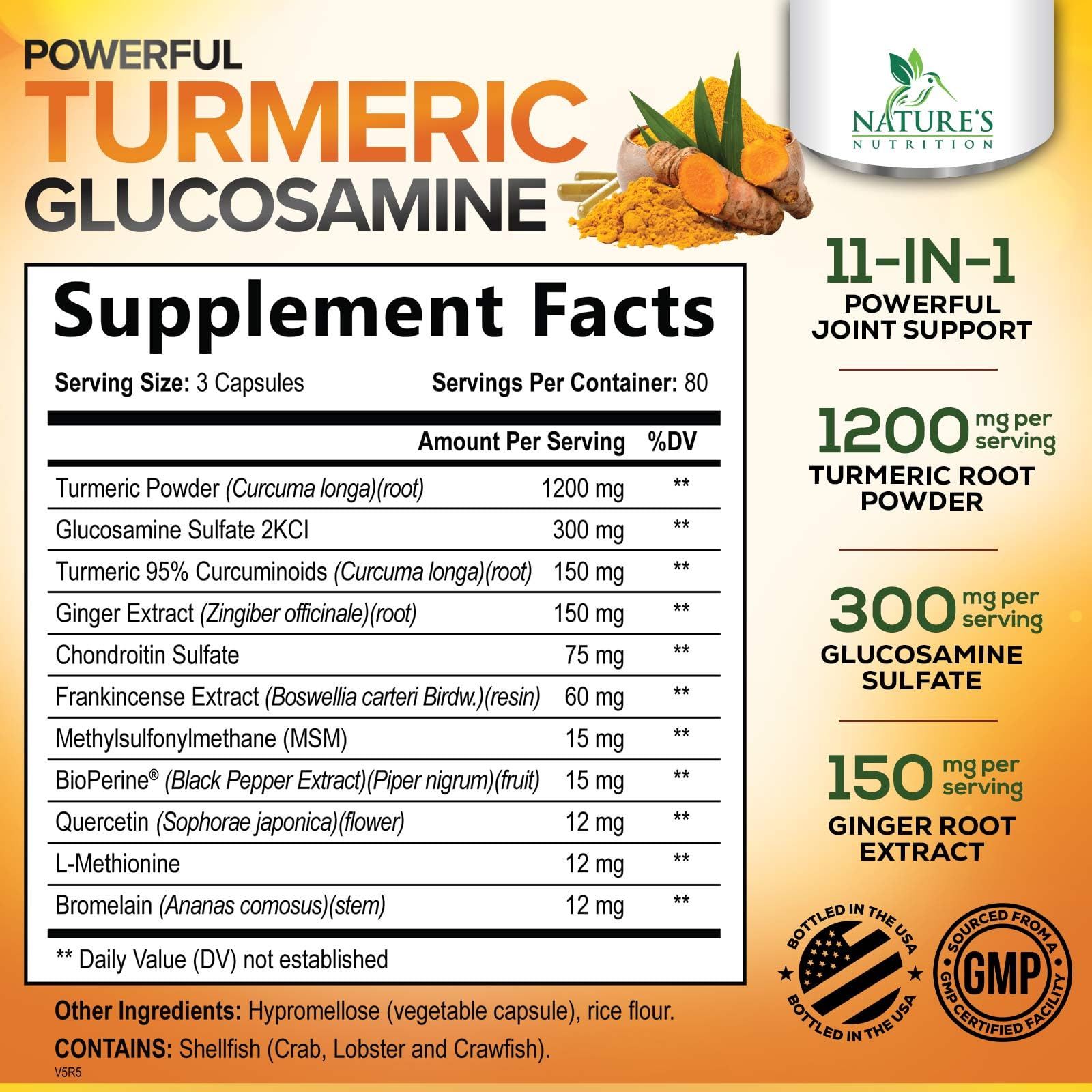 Nature's Nutrition fórmula con glucosamina y jengibre para articulaciones