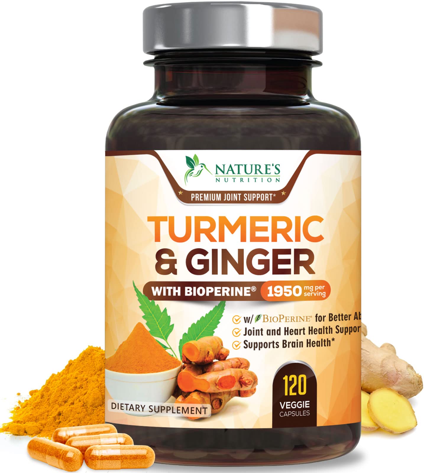 Nature's Nutrition Curcuminoides 95% con cúrcuma orgánica para movilidad diaria.