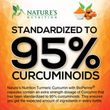 Nature's Nutrition etiqueta destaca 95% curcuminoides de cúrcuma.