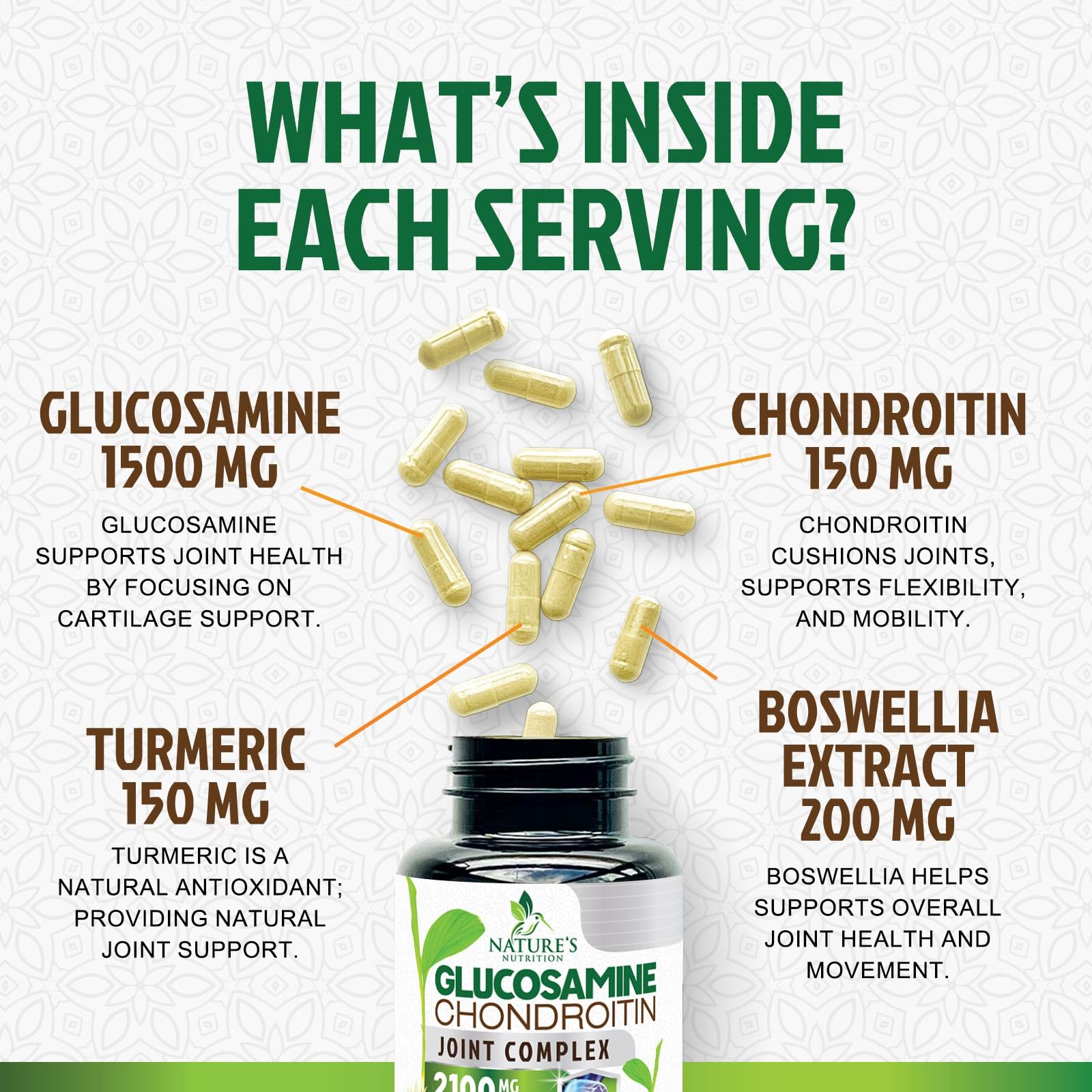 Nature's Nutrition fórmula triple: glucosamina, condroitina y msm para flexibilidad