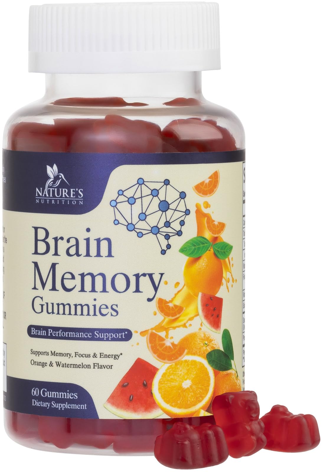 Nature's Nutrition gominolas cerebro, empaque visible, apoyo a la claridad mental