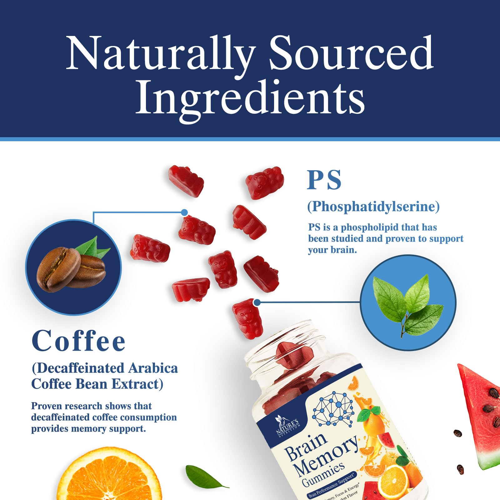 Nature's Nutrition gominolas cerebro, textura sedosa de gomita, experiencia de sabor agradable