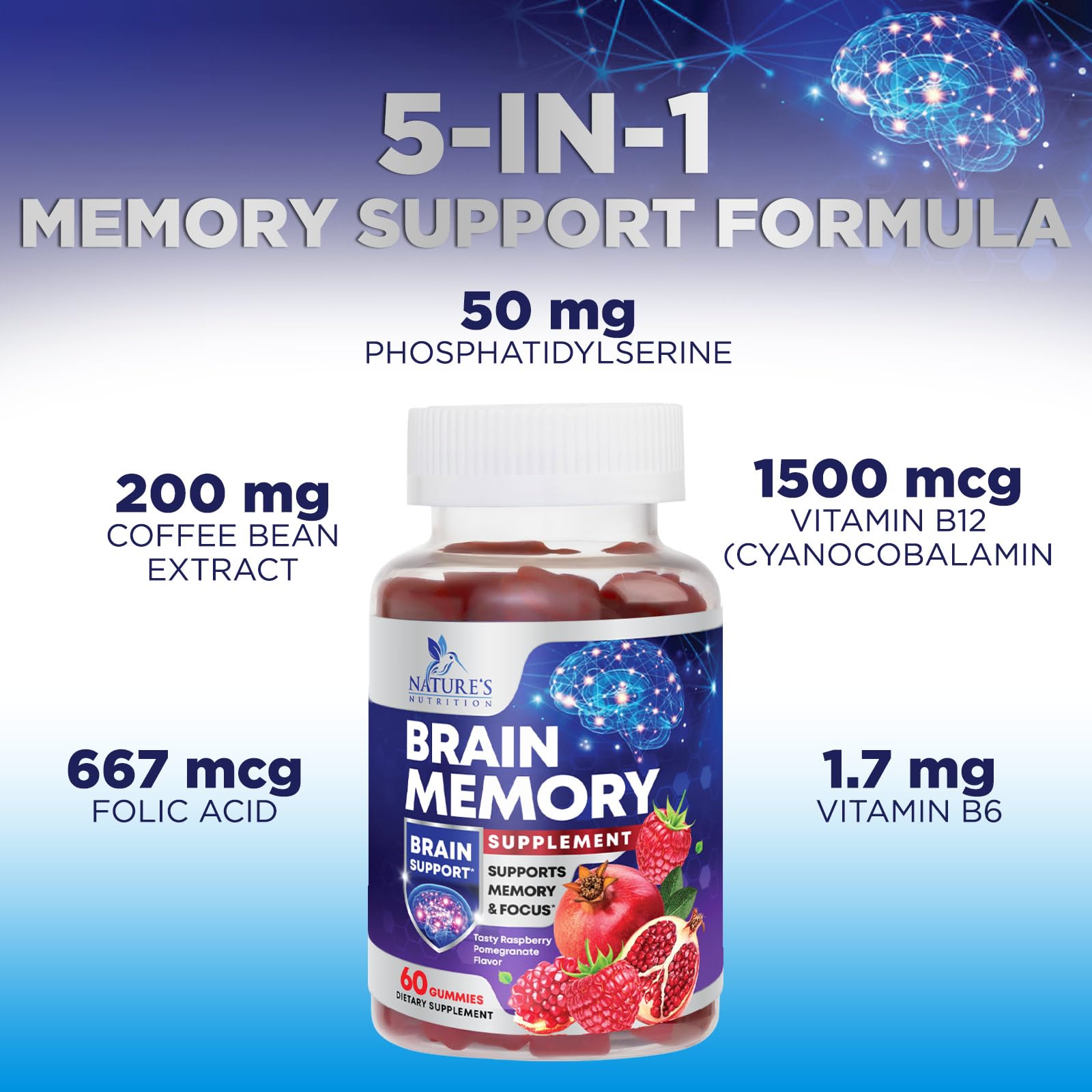 Nature's Nutrition gominolas para adultos memoria para estudio y trabajo