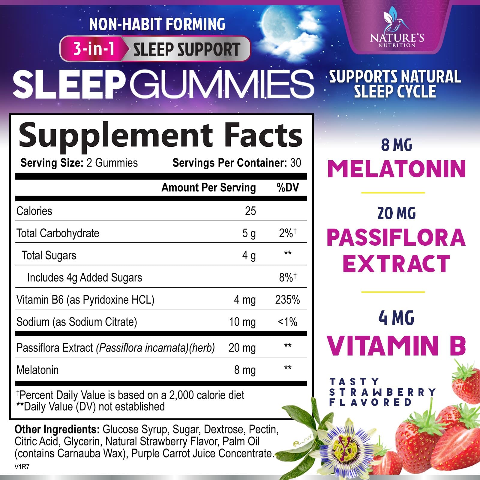 Gomitas Nature's Nutrition con 8 mg de melatonina, para iniciar el sueño.