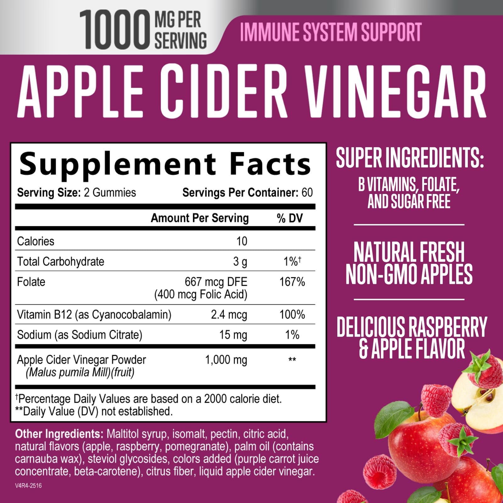 Nature's Nutrition gomitas ACV manzana, textura suave para masticar fácilmente.