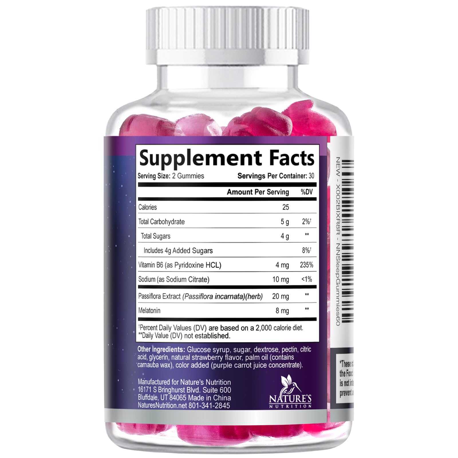 Envase de 60 gomitas Nature's Nutrition, práctico para uso diario.
