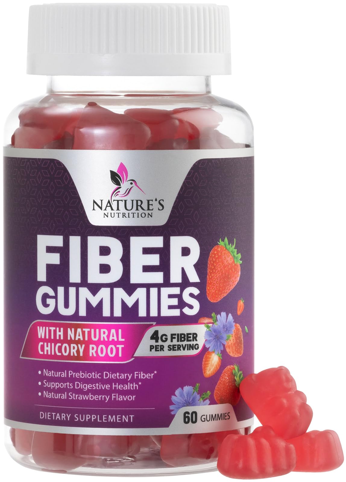 Nature's Nutrition gomitas fibra 4 g por ración, apoyo a la regularidad diaria