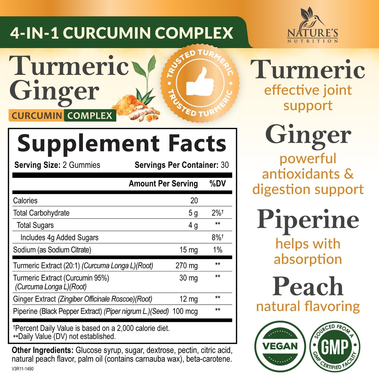 Nature's Nutrition gomitas con jengibre y curcuminoides para aroma y uso diario