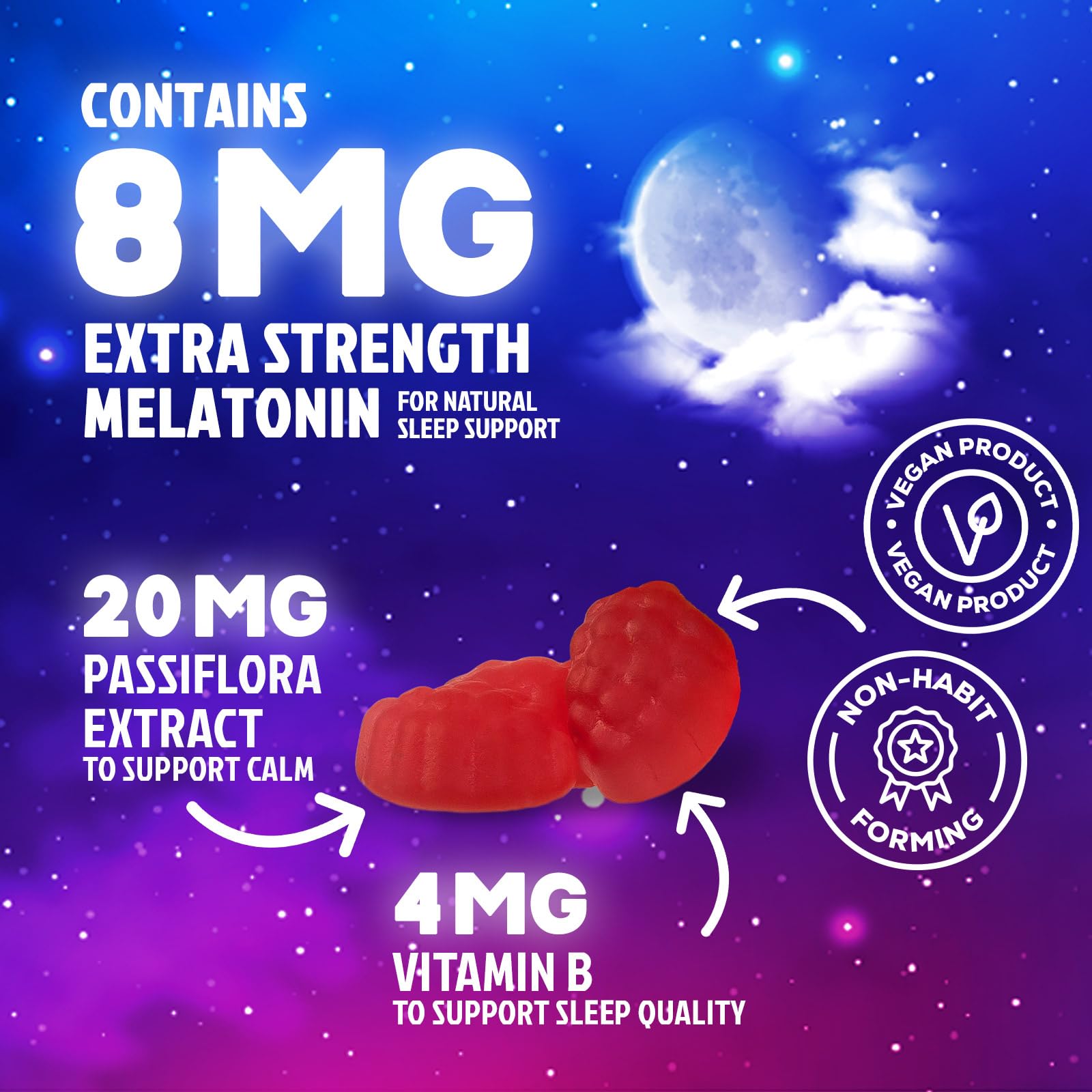 Gomitas Nature's Nutrition con passiflora para un sueño más suave.