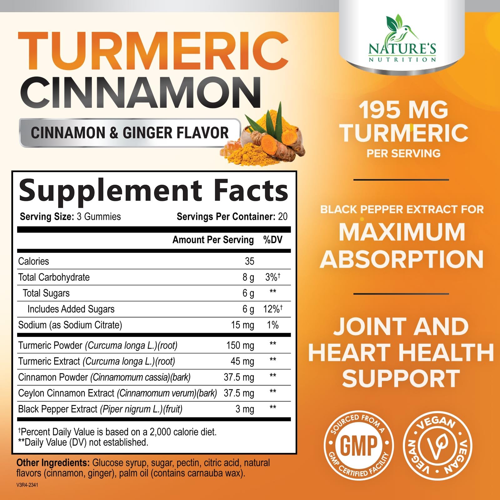  Nature's Nutrition gomitas turmerica jengibre canela: sabor agradable y apoyo para la digestión.