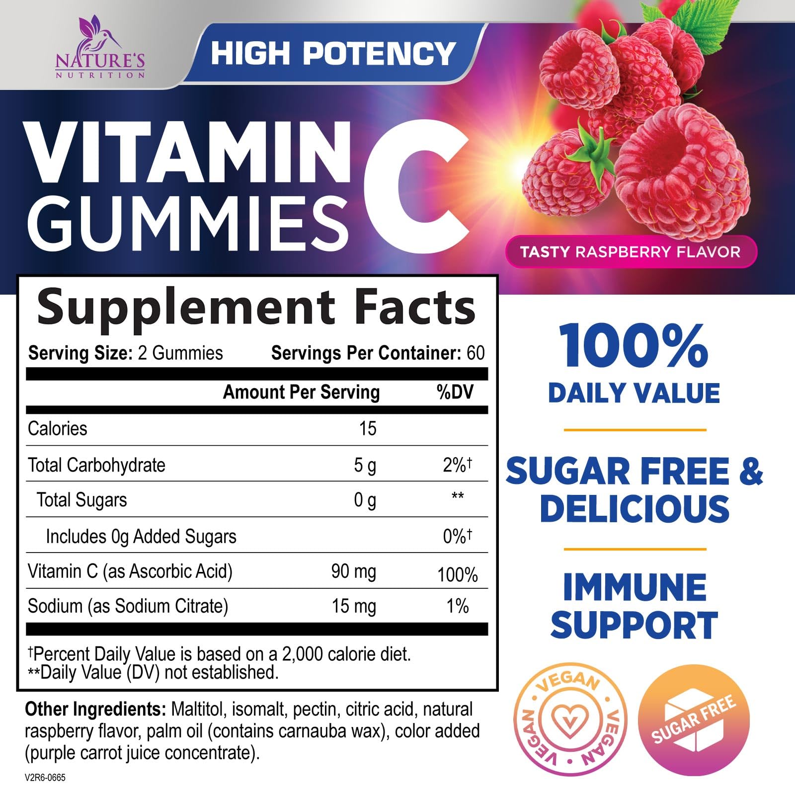 Nature's Nutrition Gomitas Vitamina C frambuesa: primer plano, textura jugosa y sabor