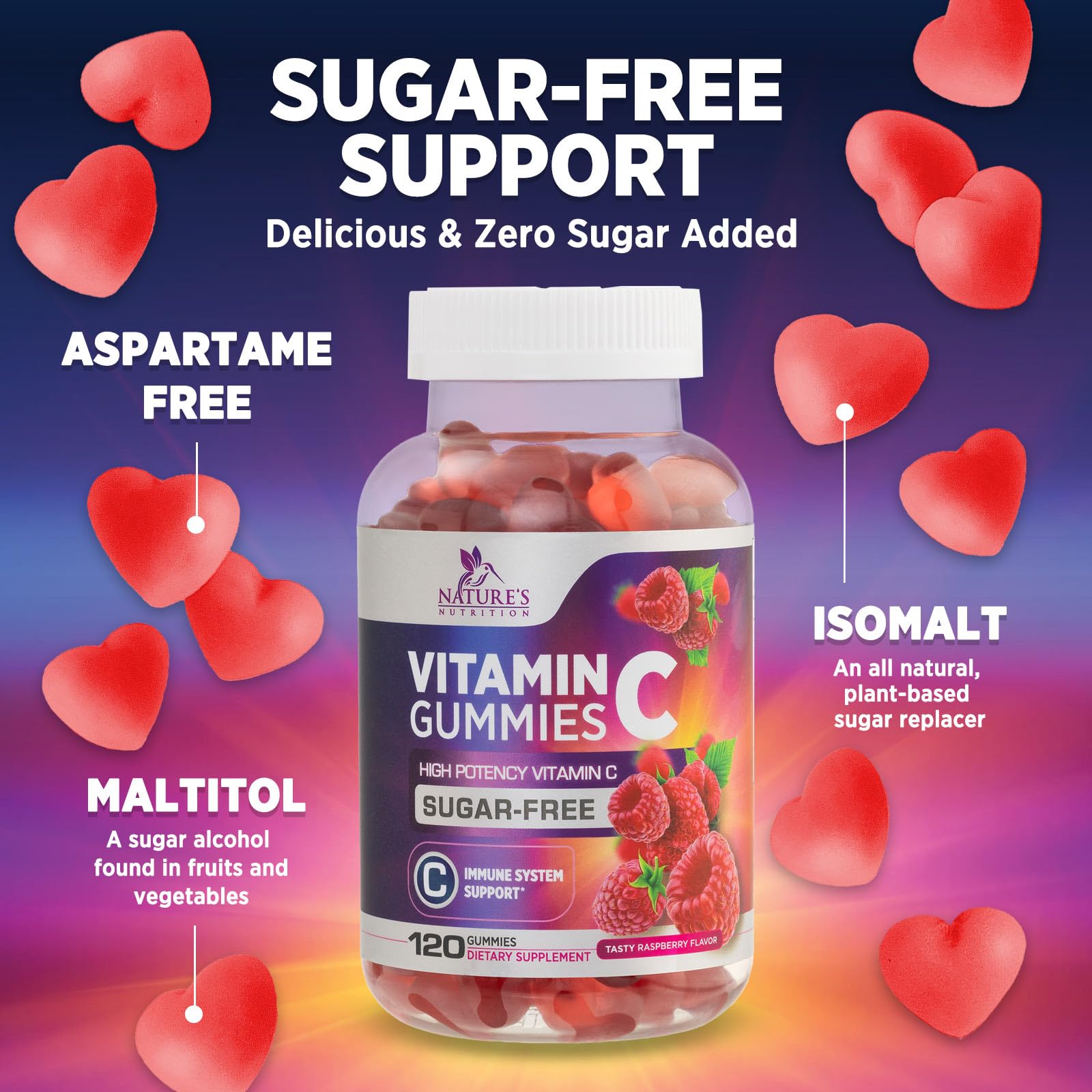 Gomitas veganas Nature's Nutrition Vitamina C: etiqueta sin ogm