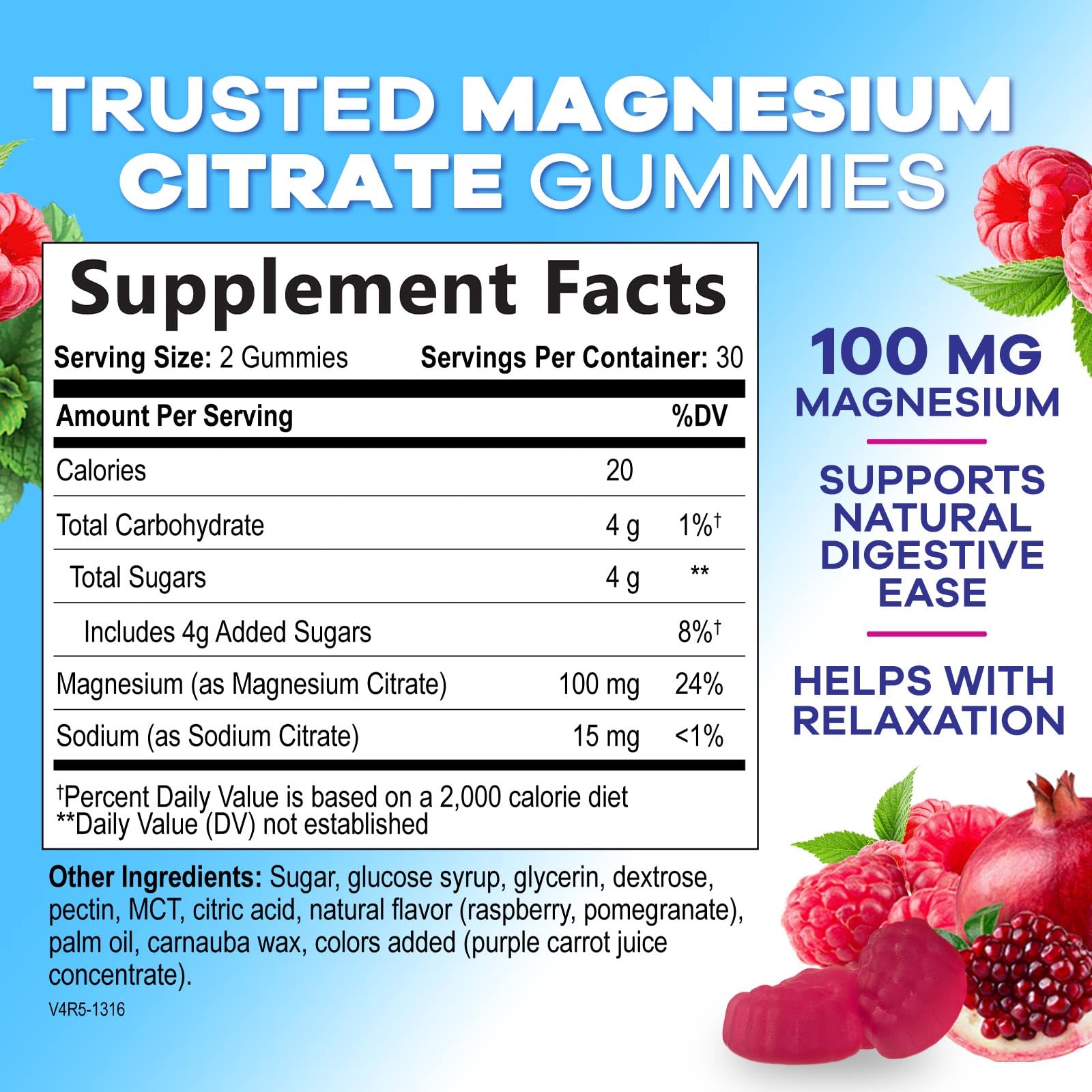 Nature's Nutrition gominolas magnesio citrato, textura suave para masticar, apoyo diario.