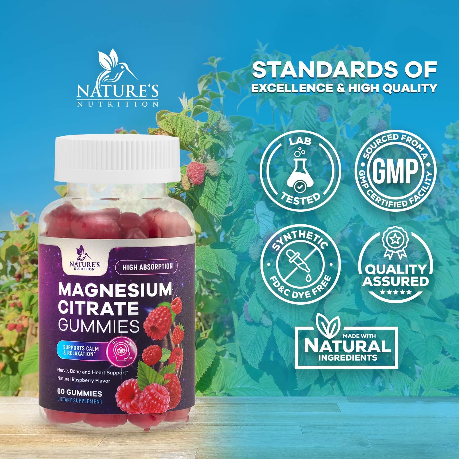 Nature's Nutrition gominolas magnesio citrato, fórmula vegana, puro y confiable.