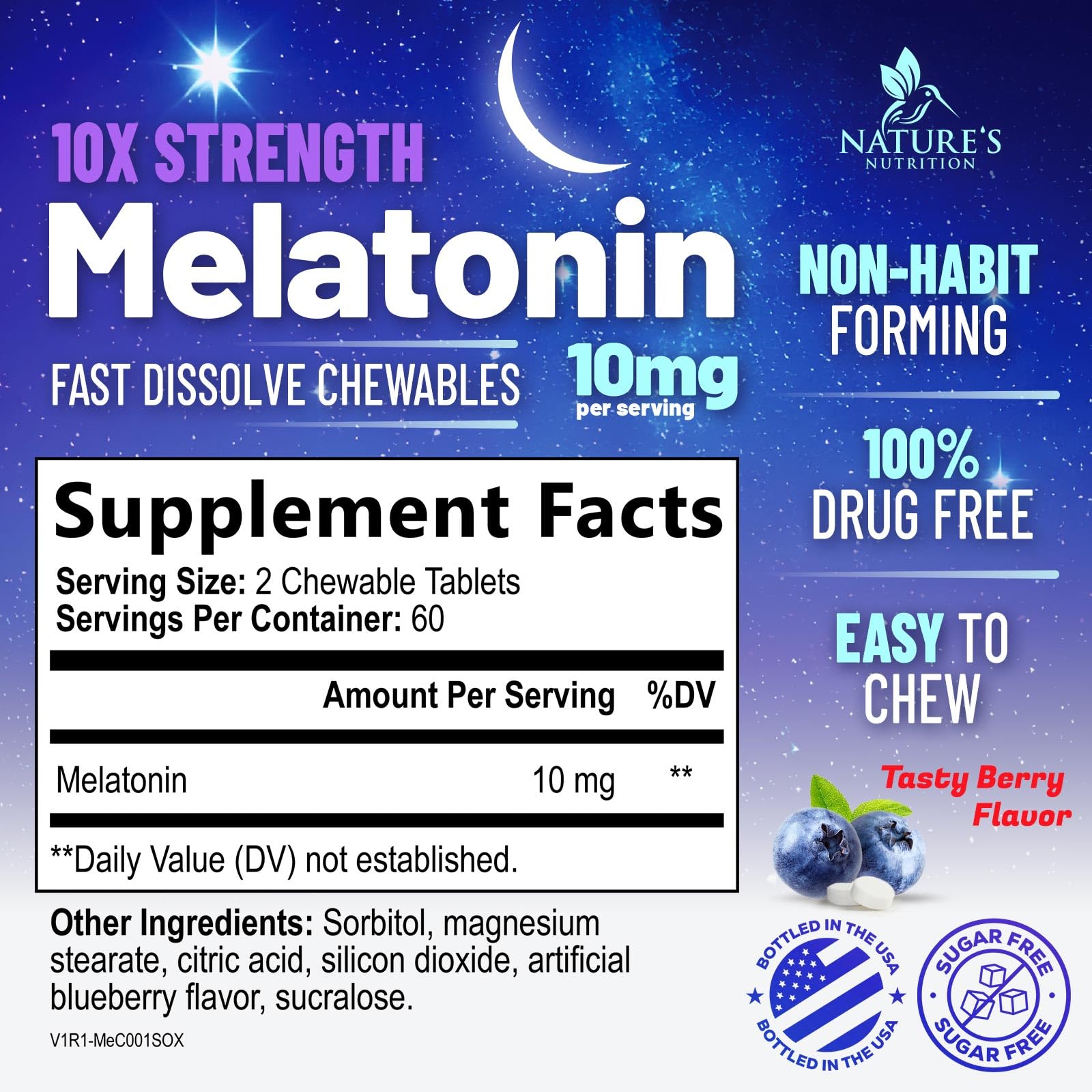 Nature's Nutrition Melatonina, tabletas disolución rápida para conciliar el sueño