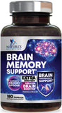 La botella de Nature's Nutrition Memoria Cerebral en primer plano ofrece mayor claridad mental.