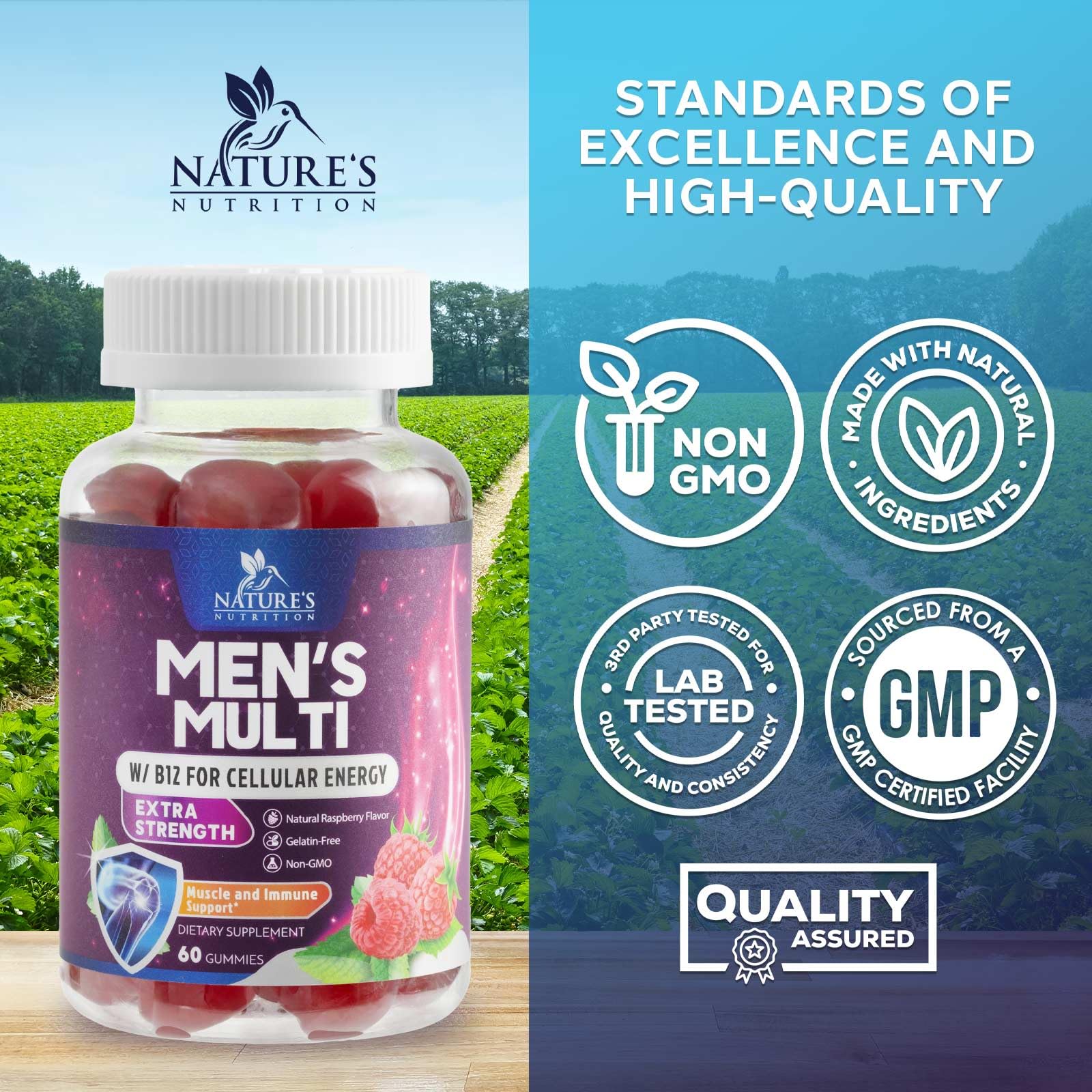 Hombre de 40+ tomando Nature's Nutrition Multivitamin Gomitas.