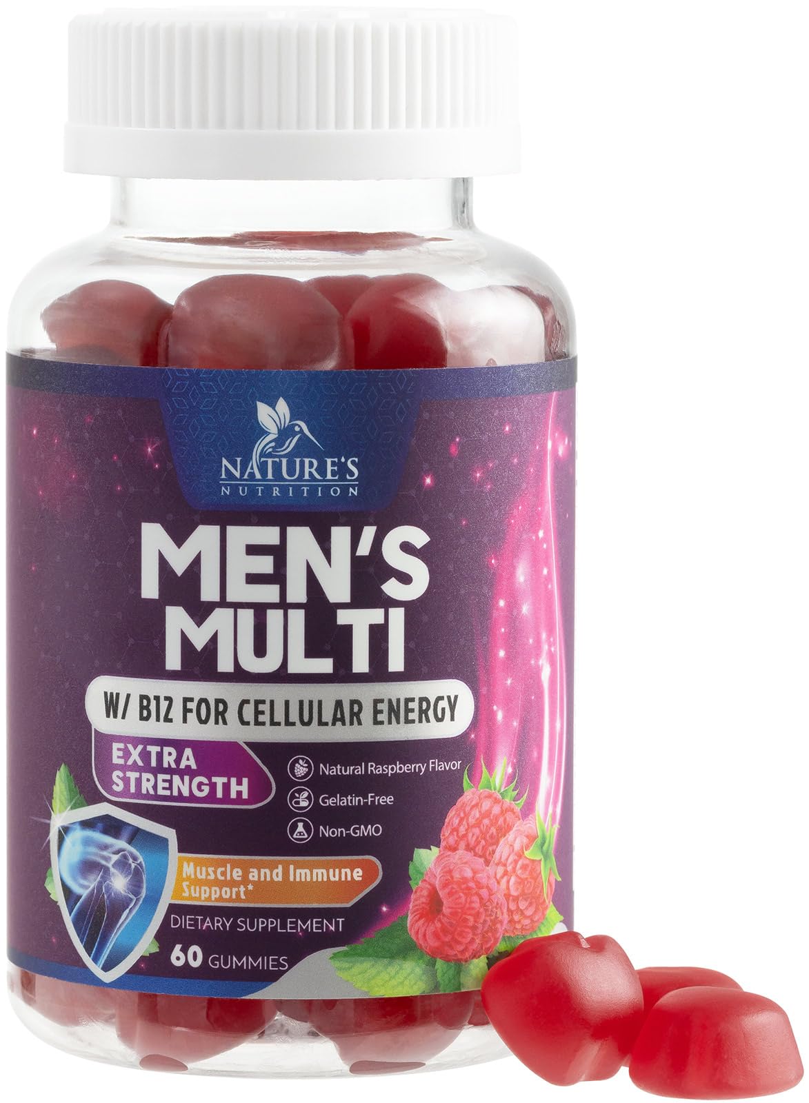 Nature's Nutrition Multivitamin para hombres en envase; gomitas para energía diaria.