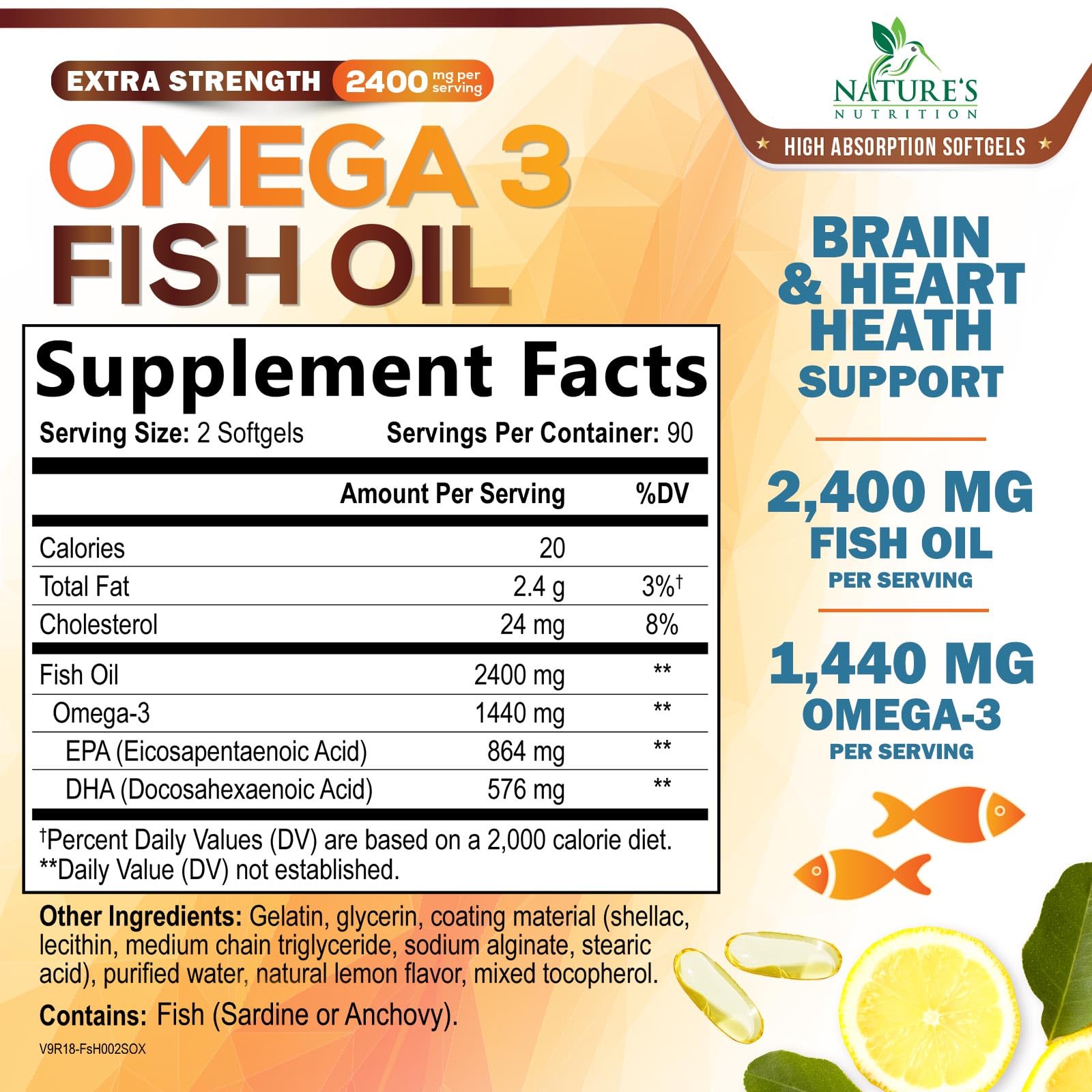 Nature's Nutrition Omega3 cápsulas detrás: purificación y ausencia de regusto a pescado.