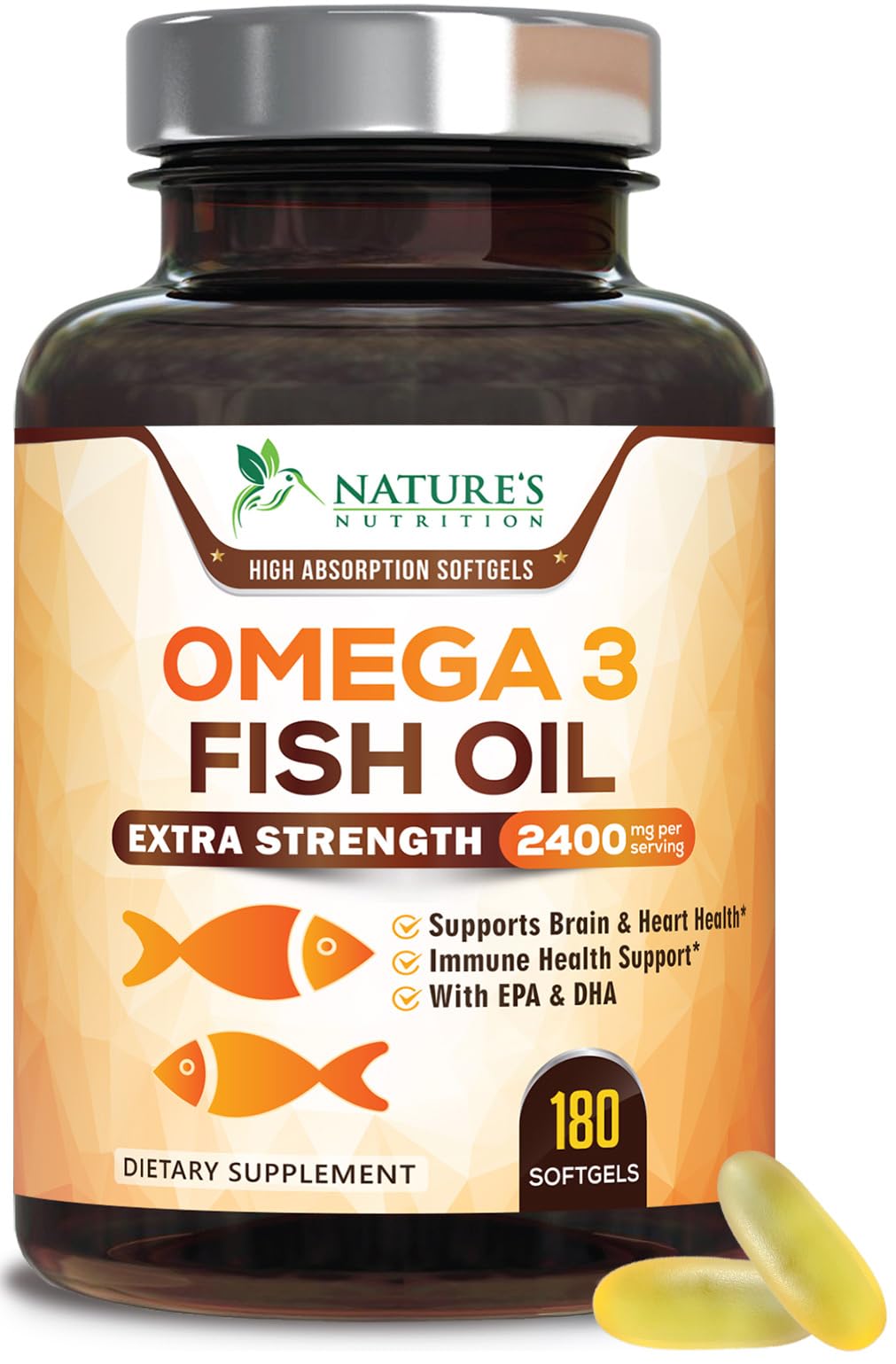 Nature's Nutrition Omega3 cápsulas frente: soporte diario para corazón y cerebro.