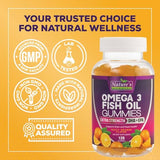 Nature's Nutrition Omega 3 gomitas naranja, porción diaria lista para tomar.