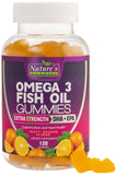 Nature's Nutrition Omega 3 gomitas naranja en frasco, sabor agradable para consumo diario.