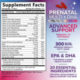 Nature's Nutrition Prenatal etiqueta ingredientes resaltando ácido fólico y DHA para desarrollo.