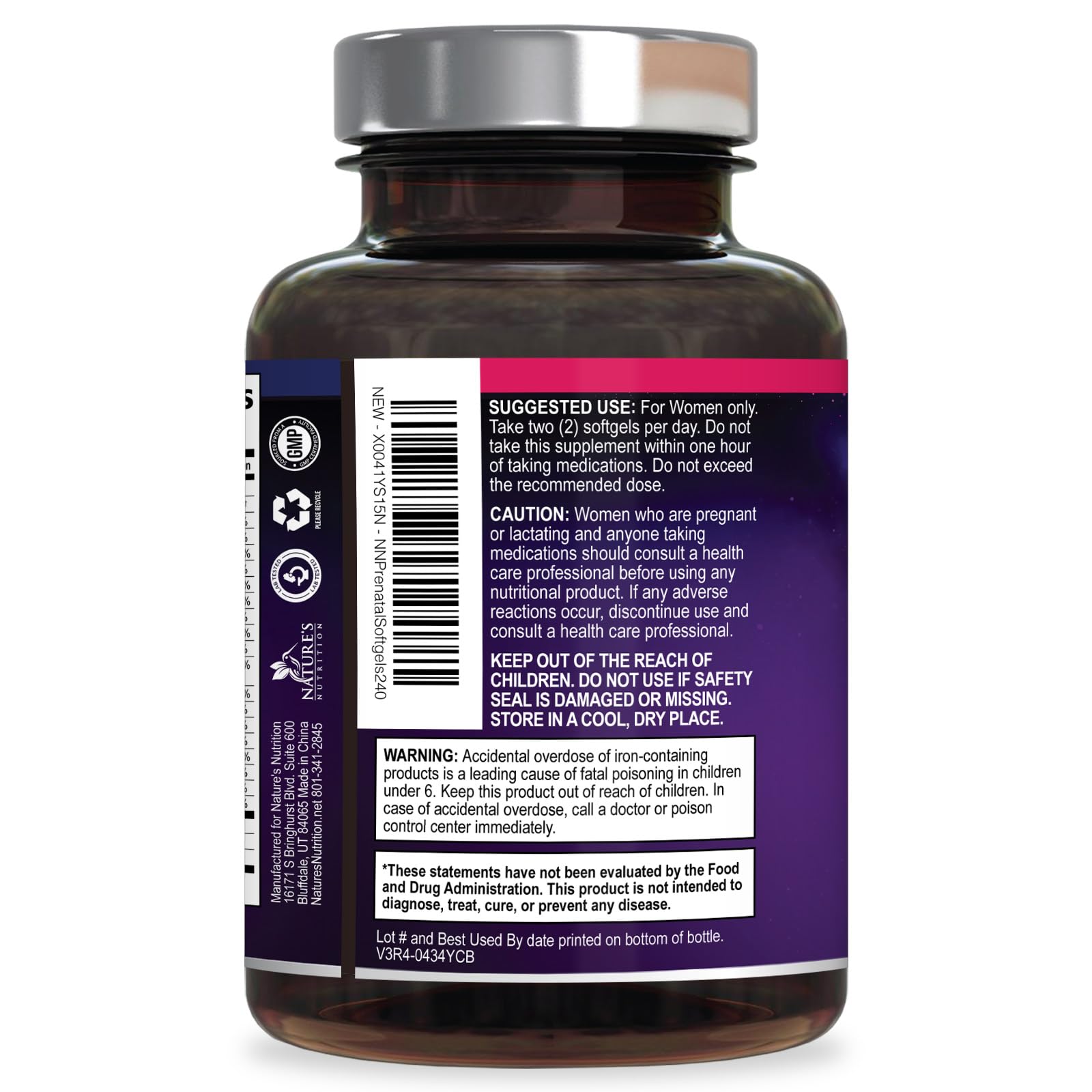 Nature's Nutrition Prenatal cápsulas listas para tomar cada día.