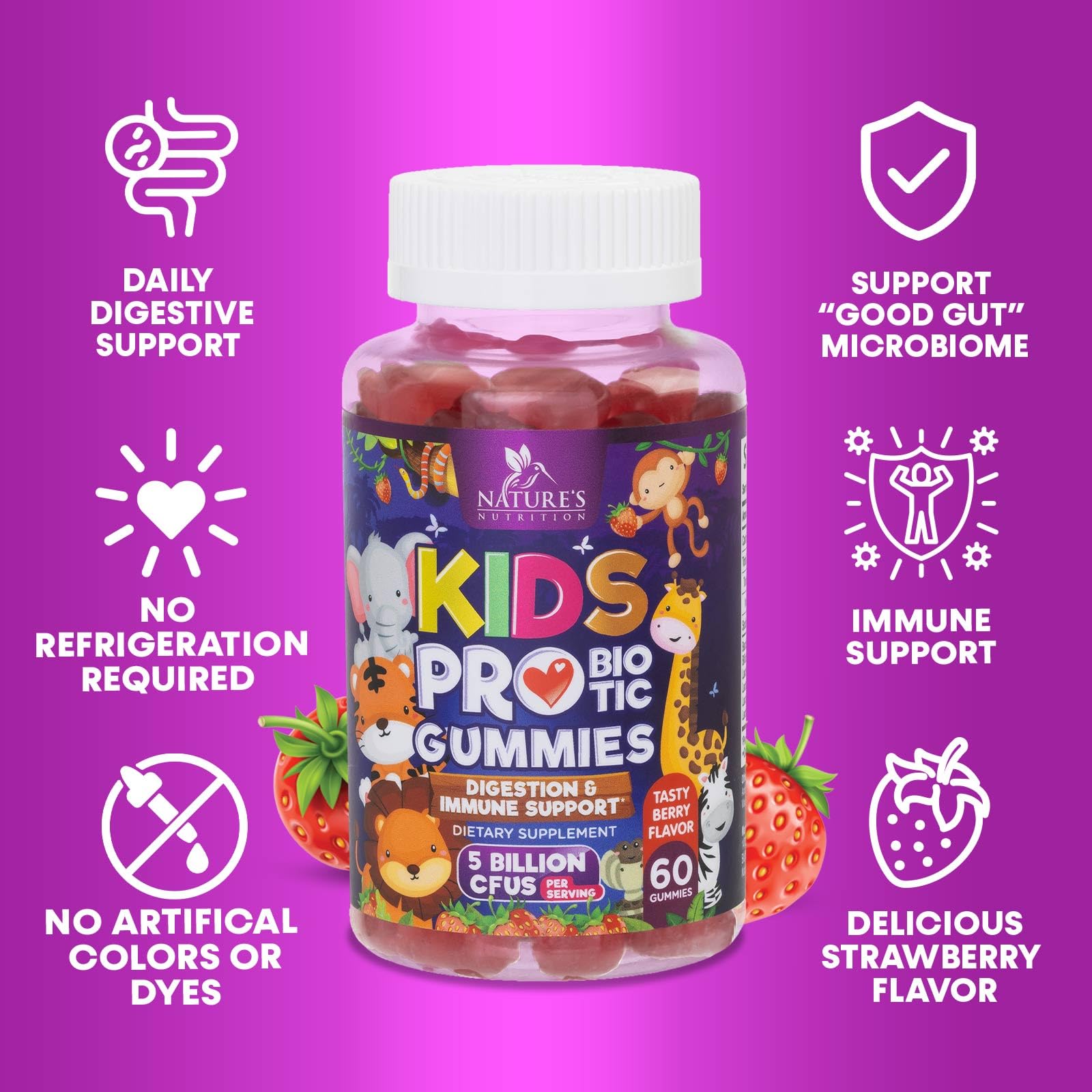 Nature's Nutrition Probiotico para niños de 4 años en adelante, fácil de incorporar.