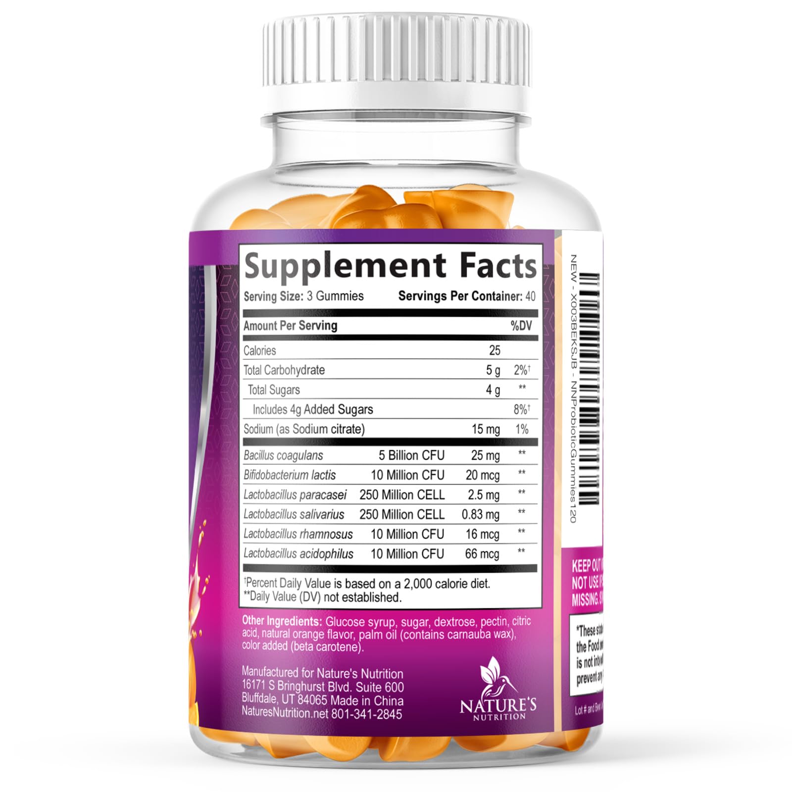 Nature's Nutrition bienestar intestinal en formato de gomitas para estilo de vida activo