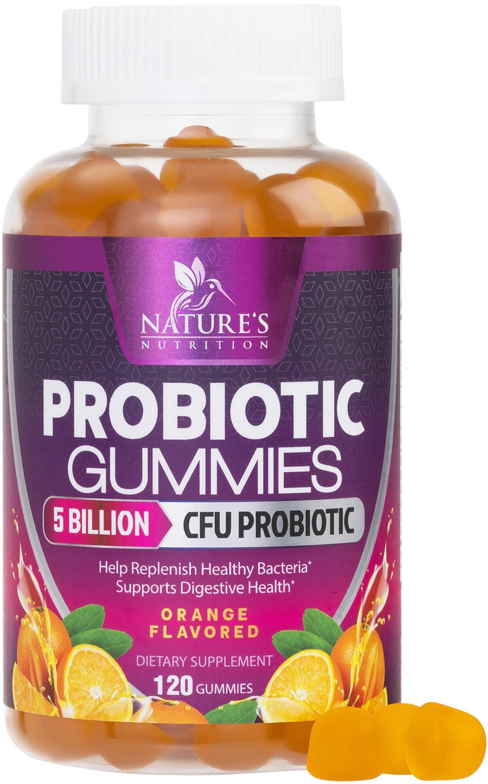 Nature's Nutrition gomitas digestivas sobre la botella para apoyo diario de la salud digestiva