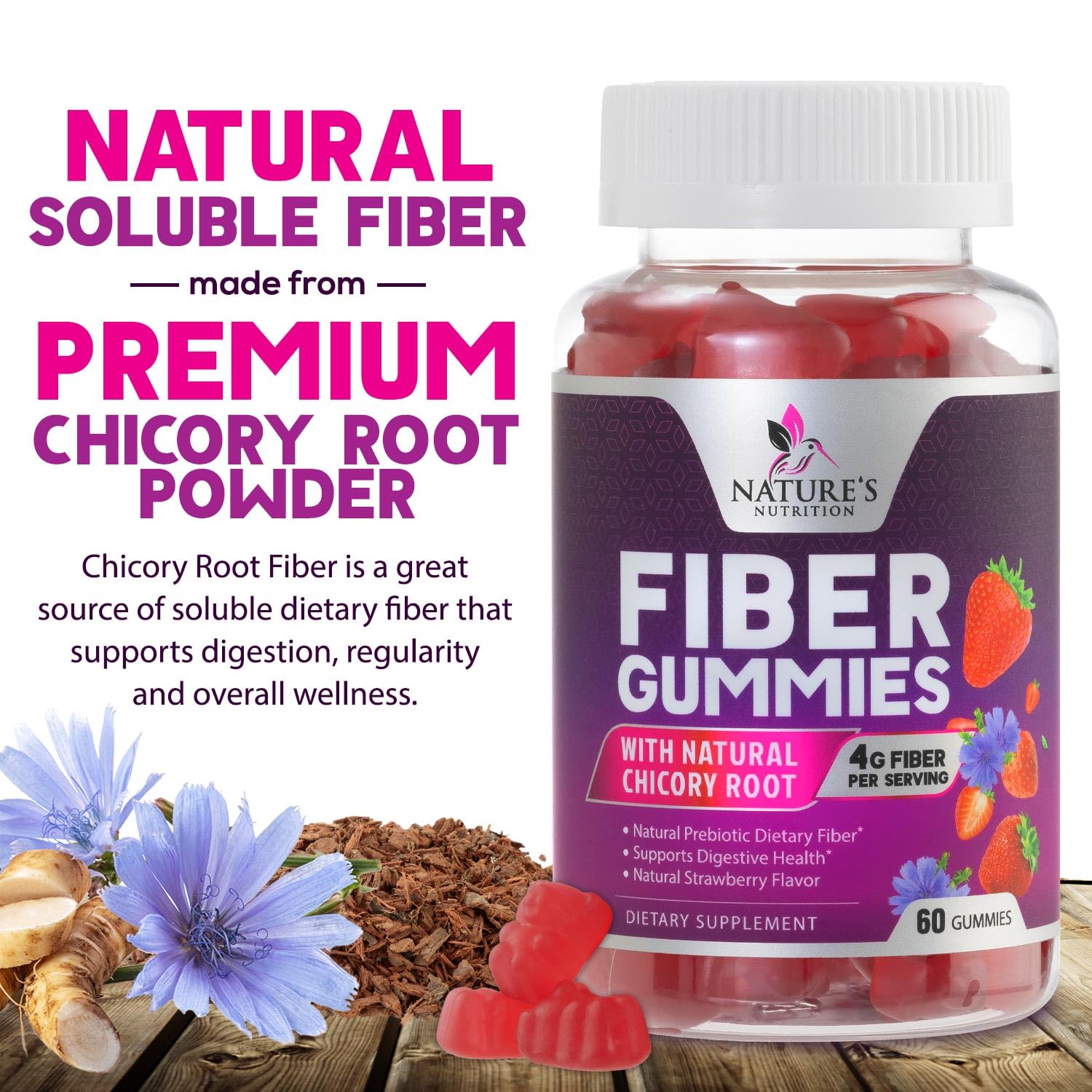 Nature's Nutrition gomitas para regularidad digestiva diaria, formato fácil de consumir
